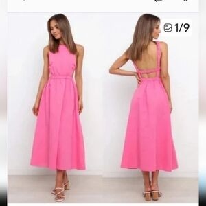 Pink Linen Blend Midi Dress By Petal & Pup